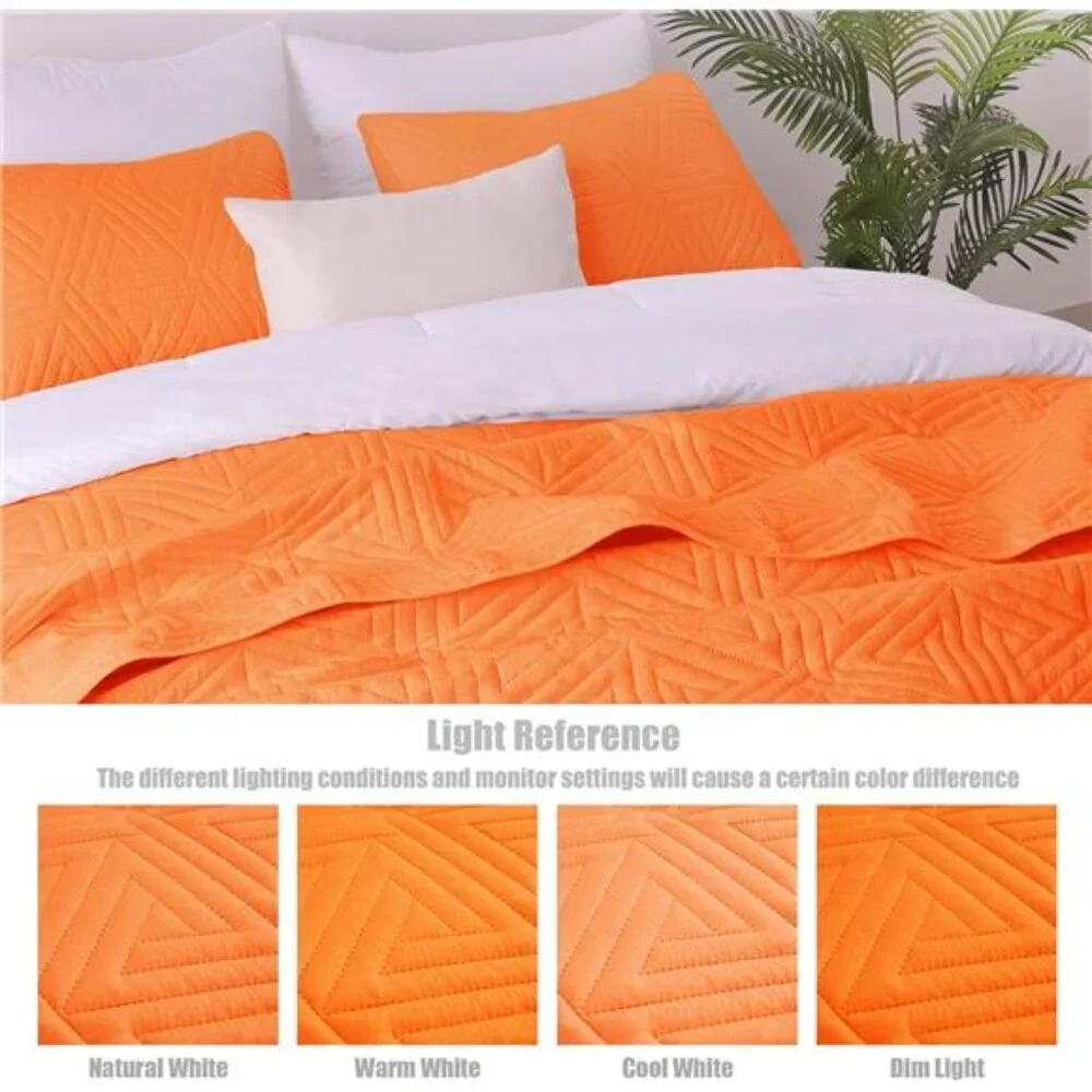 Soft Queen Size Quilt Set for All Seasons, 3-Piece Ultrasonic Geometric Quilts